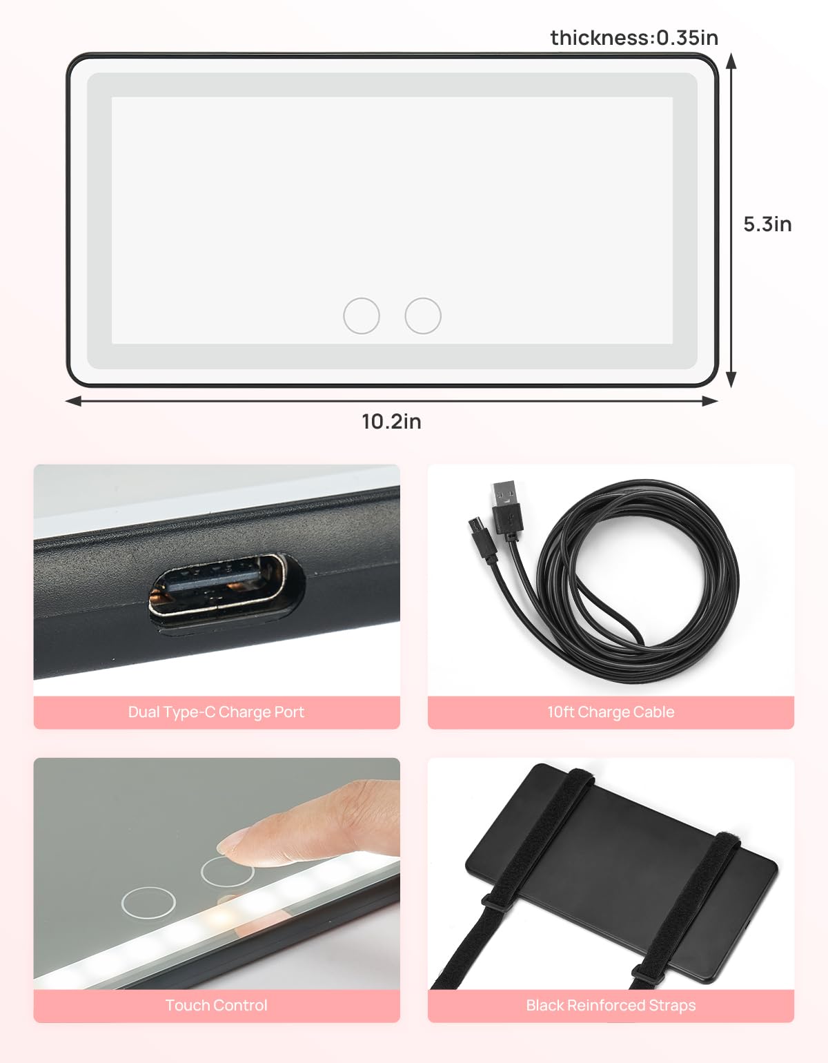 JOYTUTUS Car Sun Visor Vanity Mirror, Car Vanity Mirror With Lights, Makeup Mirror with 3 Light Modes & 60 LEDs, Rechargeable Car Mirror Dimmable Touch Control Travel Makeup Mirror for Car Truck SUV JOYTUTUS