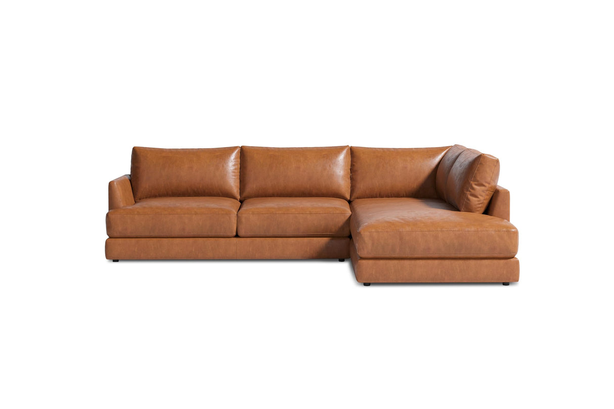 Valencia Serena 108" Cognac Tan Brown Full Leather Sectional Sofa with Right Chaise | Nappa 11000 Leather, Modern Low Profile Lounge Sofa | L Shaped Couch for Living Room Furniture VALENCIA THEATER SEATING