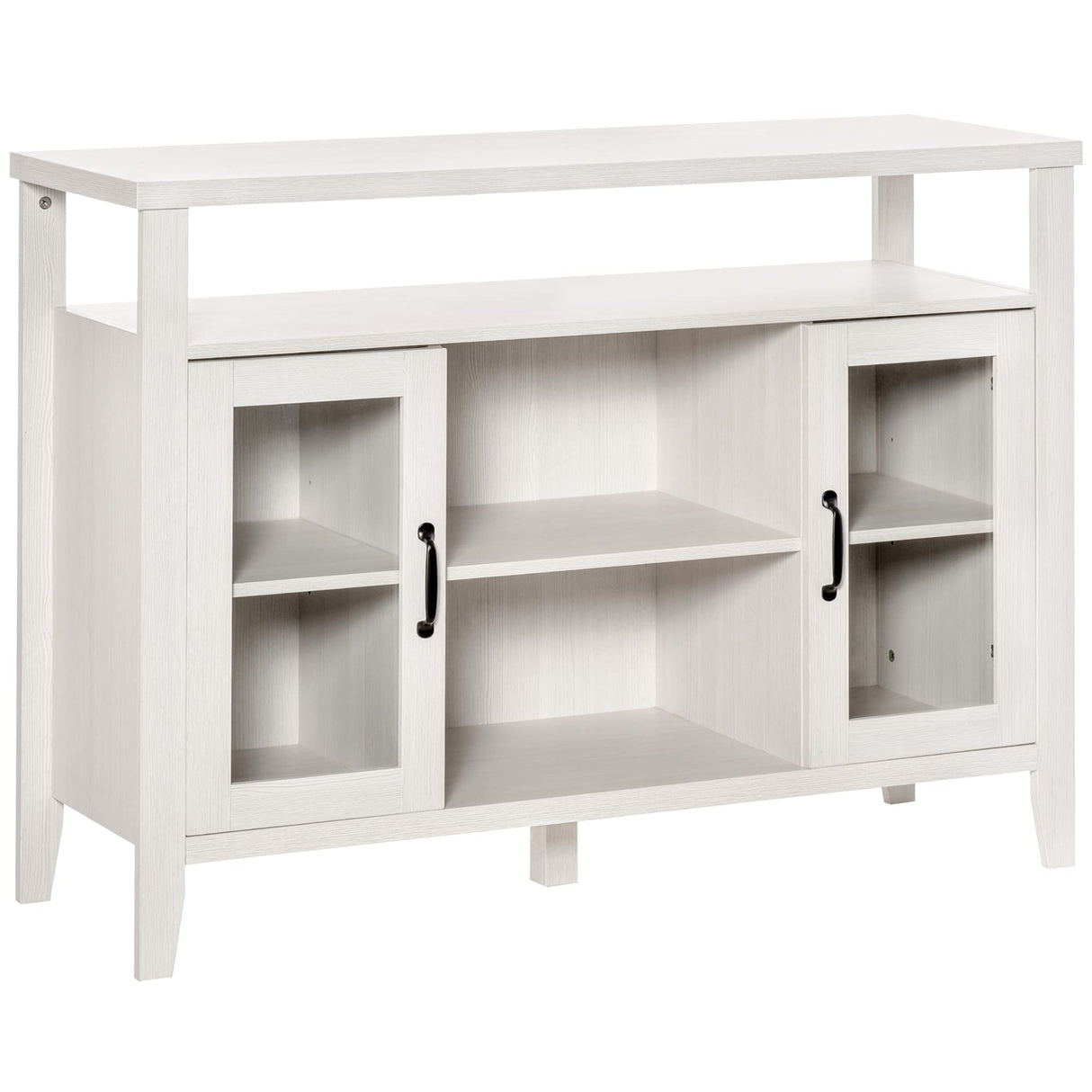 HOMCOM Farmhouse Sideboard Buffet Cabinet, Coffee Bar Cabinet with Storage Shelves, Kitchen Cabinet with 2 Framed Glass Doors and Anti-Topple, White HOMCOM