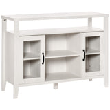 HOMCOM Farmhouse Sideboard Buffet Cabinet, Coffee Bar Cabinet with Storage Shelves, Kitchen Cabinet with 2 Framed Glass Doors and Anti-Topple, White HOMCOM