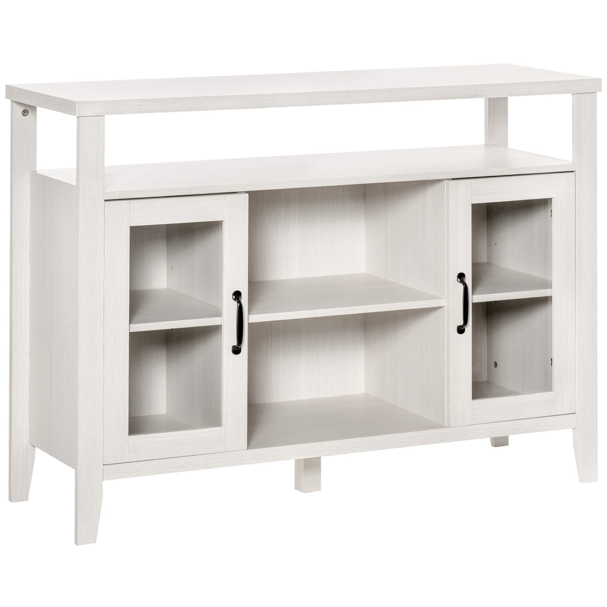 HOMCOM Farmhouse Sideboard Buffet Cabinet, Coffee Bar Cabinet with Storage Shelves, Kitchen Cabinet with 2 Framed Glass Doors and Anti-Topple, White - WoodArtSupply