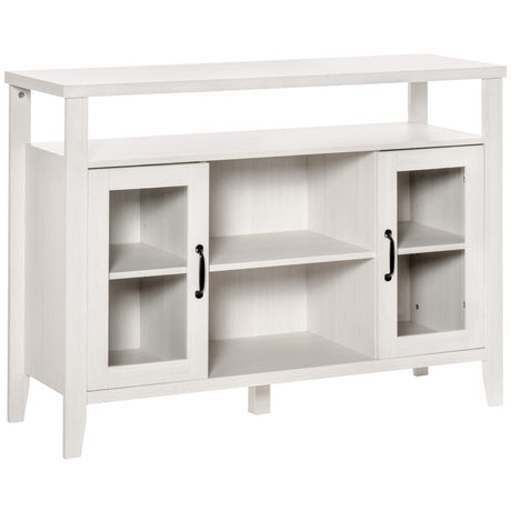 HOMCOM Farmhouse Sideboard Buffet Cabinet, Coffee Bar Cabinet with Storage Shelves, Kitchen Cabinet with 2 Framed Glass Doors and Anti-Topple, White HOMCOM