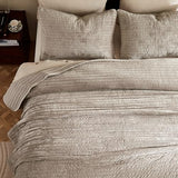 WDCOZY Velvet Twin Size Quilt Set - Beige Striped Pick Stitch Soft Lightweight Bedspread, Neutral Channel Farmhouse Country Rustic Coverlet, Modern Bedding Warm Thin Comforter, 3 Pieces WDCOZY