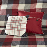 Madison Park Ridge Comforter Set - Cabin Lodge Plaid Herringbone Design, All Season Down Alternative Cozy Bedding with Matching Bedskirt, Shams, Decorative Pillow, Red Queen(90"x90") 7 Piece Madison Park