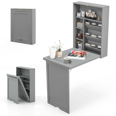 Tangkula Wall Mounted Desk, Fold Out Convertible Floating Desk, Multi-Function Murphy Desk for Home Office, Space Saving Computer Desk Hanging Table with Storage Area Tangkula
