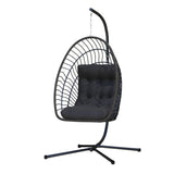 Kingdura Hanging Egg Chair with Stand Indoor Outdoor, Foldable Rattan Wicker Hammock Egg Swing Chair for Bedroom Porch Patio Garden, Thickened Cushion, 350LBS Capacity, Heavy Duty Frame Kingdura