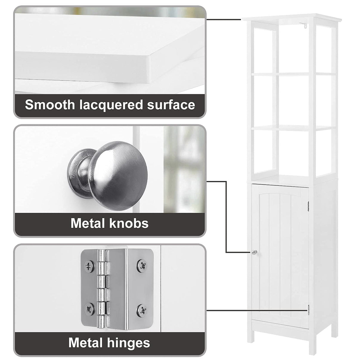 VASAGLE Storage Cabinet, Slim Linen Tower with Drawer and Door, for Living Room, Bathroom, Bedroom, 15.7 x 12.6 x 63 Inches, White UBBC63WT VASAGLE