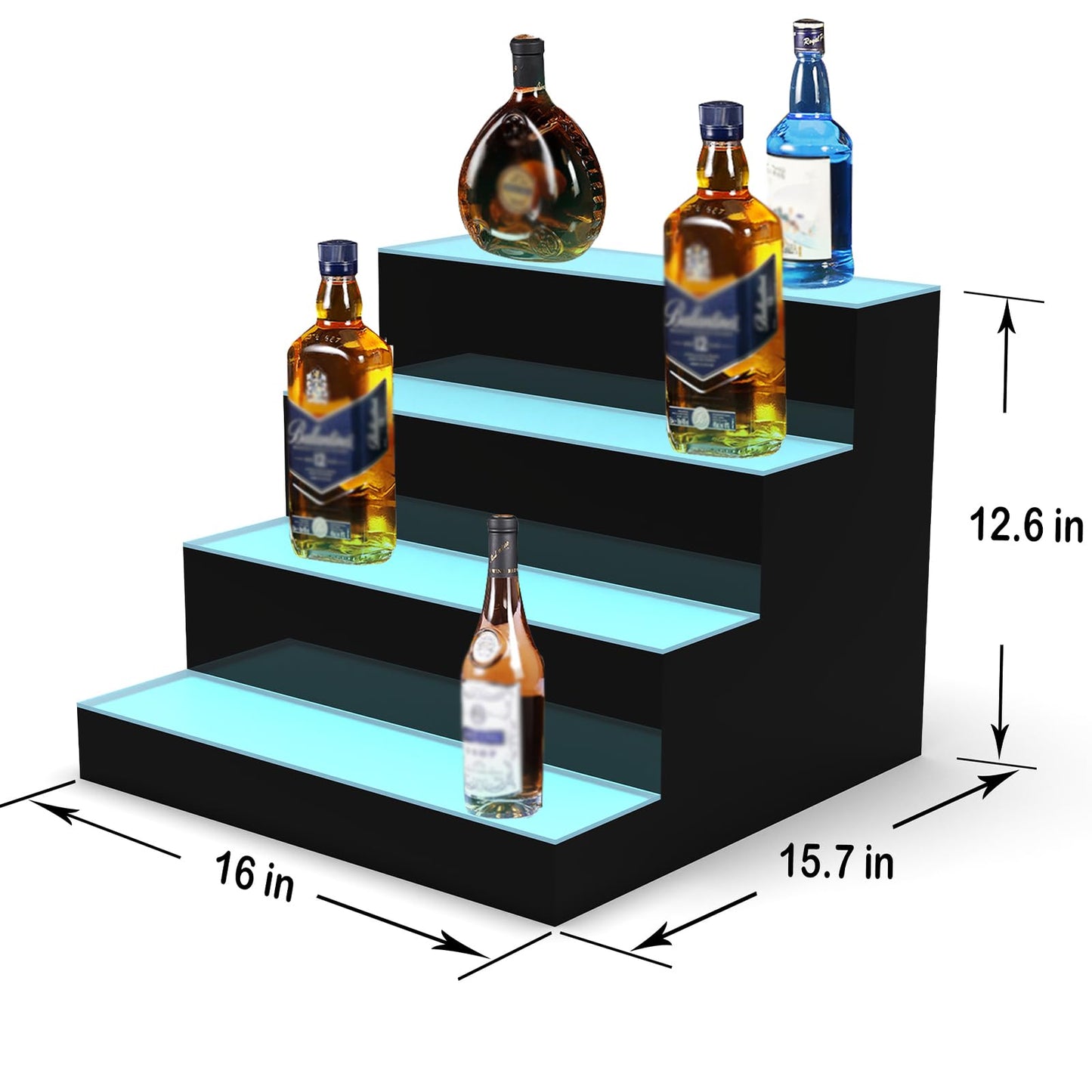 MESAILUP Acrylic LED Liquor Bottle Display Shelf 16 Inch 4 Step Detachable Acrylic Lighted Bar Shelf with RF Remote Controller for Home Commercial Bar Countertop Display Stand (4Tier,16 inch) - WoodArtSupply