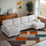 Karl home U-Shape Sectional Sofa Couch 111" Modern 4-Seat Sofa with Chaises Corduroy Fabric Upholstered Covertible Couch with Wood Grain Legs for Living Room, Reception Room, Apartment, Beige Karl home