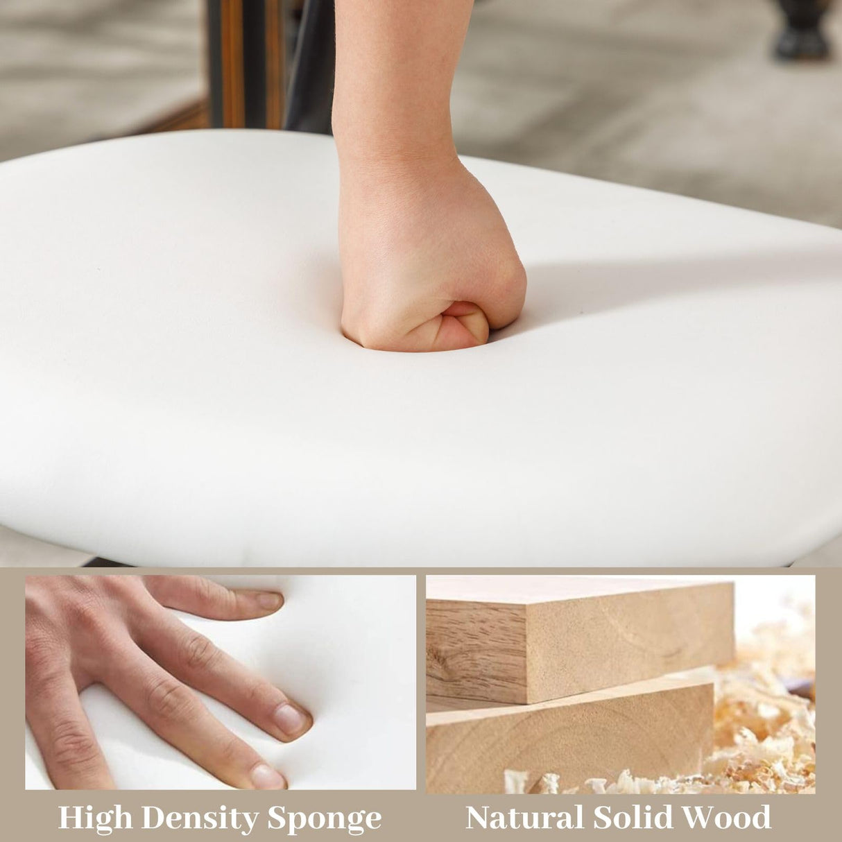 ROCITY Rattan Dining Chairs Set of 2 Black Wooden Dining Room Chairs White Faux Leather Kitchen Chairs with Back Farmhouse Side Chairs ROCITY