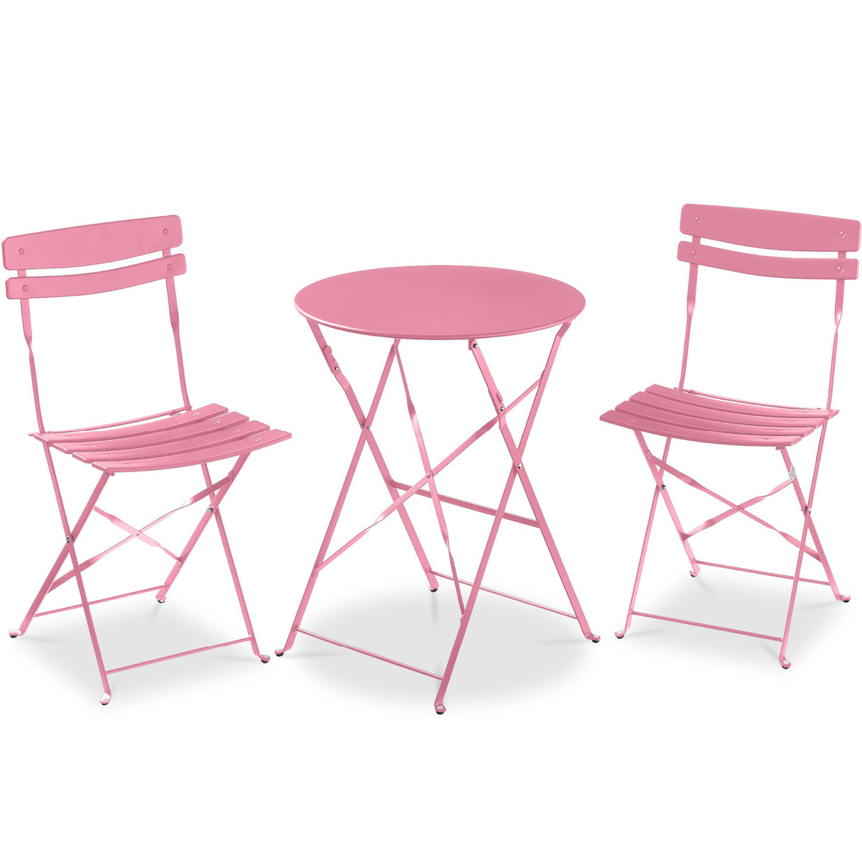 Best Choice Products 3-Piece Bistro Set, Space Saving Folding Design, Solid Steel, Outdoor Patio Furniture Set w/ 2 Chairs, Bistro Table - Pink Best Choice Products