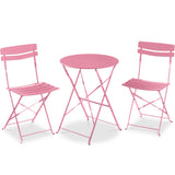 Best Choice Products 3-Piece Bistro Set, Space Saving Folding Design, Solid Steel, Outdoor Patio Furniture Set w/ 2 Chairs, Bistro Table - Pink Best Choice Products