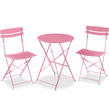 Best Choice Products 3-Piece Bistro Set, Space Saving Folding Design, Solid Steel, Outdoor Patio Furniture Set w/ 2 Chairs, Bistro Table - Pink Best Choice Products