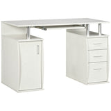 HOMCOM 47" Computer Desk with Keyboard Tray and Storage Drawers, Home Office Workstation Table with Storage Shelves, White Wood Grain HOMCOM