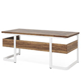 Tribesigns 63" Executive Desk with Bottom Shelves, Large Office Computer Desk, Modern Simple Workstation Business Furniture for Home Office (Walnut & White) Tribesigns