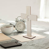 LOGOFUN 10pcs Wooden Cross Ornament Cross Art Sign with Base Churches Wood Cross With Stand Crafts for Home Wedding Church Decoration LOGOFUN