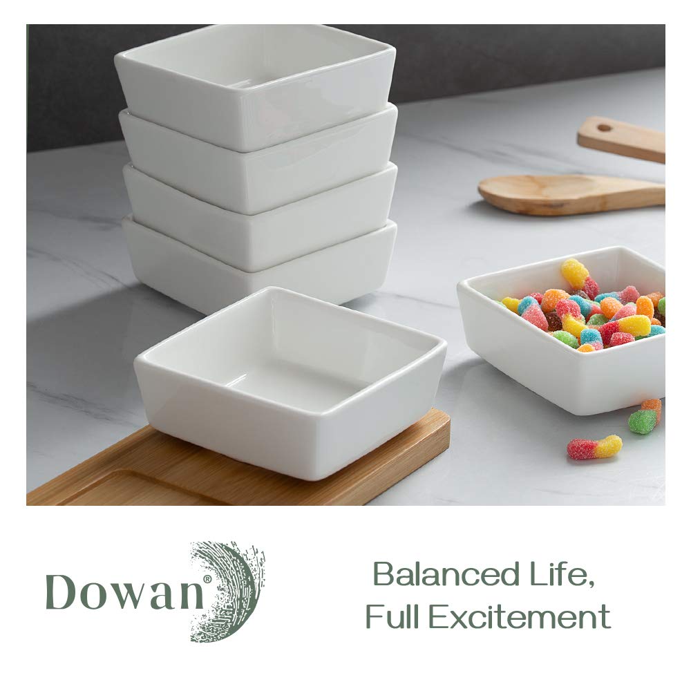 DOWAN Ramekins 6 oz Oven Safe, Square Ramekins for Creme Brulee, Porcelain Souffle Ramekins for Baking, Dessert Bowls Appetizer Bowls Dipping Sauce Dish, Set of 6, White DOWAN