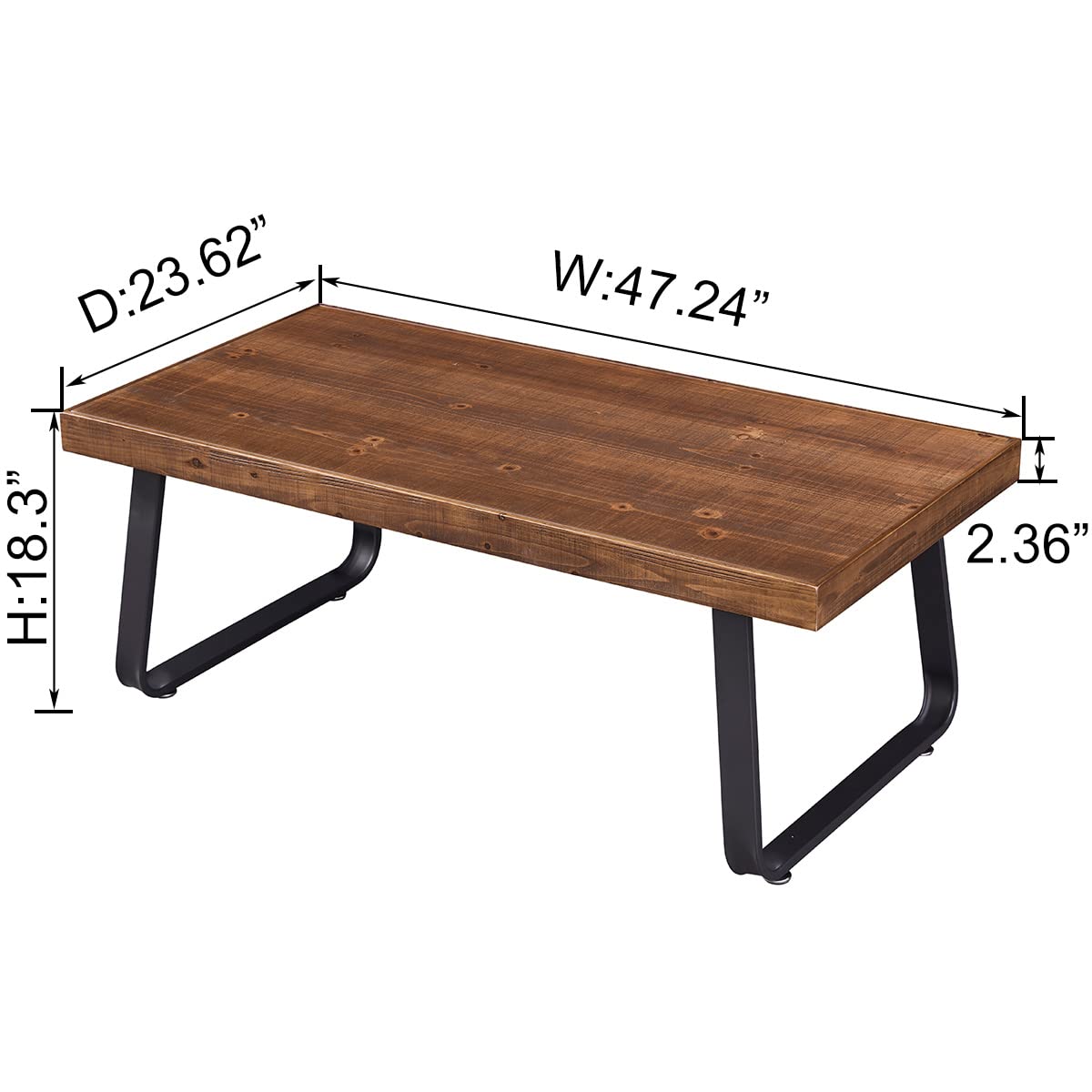 IBF Natural Wood Coffee Table, Rustic Solid Real Wood Center Table for Living Room, Rectangle Metal Modern Industrial Minimalist Wooden Cocktail/Tea Table, Rustic Brown, 47 Inch IBF