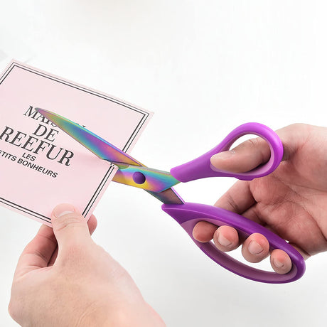 Craft Scissors Set of 3 Pack, All Purpose Sharp Titanium Blades Shears, Comfort Grip Handle, Multipurpose Fabric Scissors Tool Great for Adults, Office, Sewing, School and Home Supplies, Purple SCAIKTIG