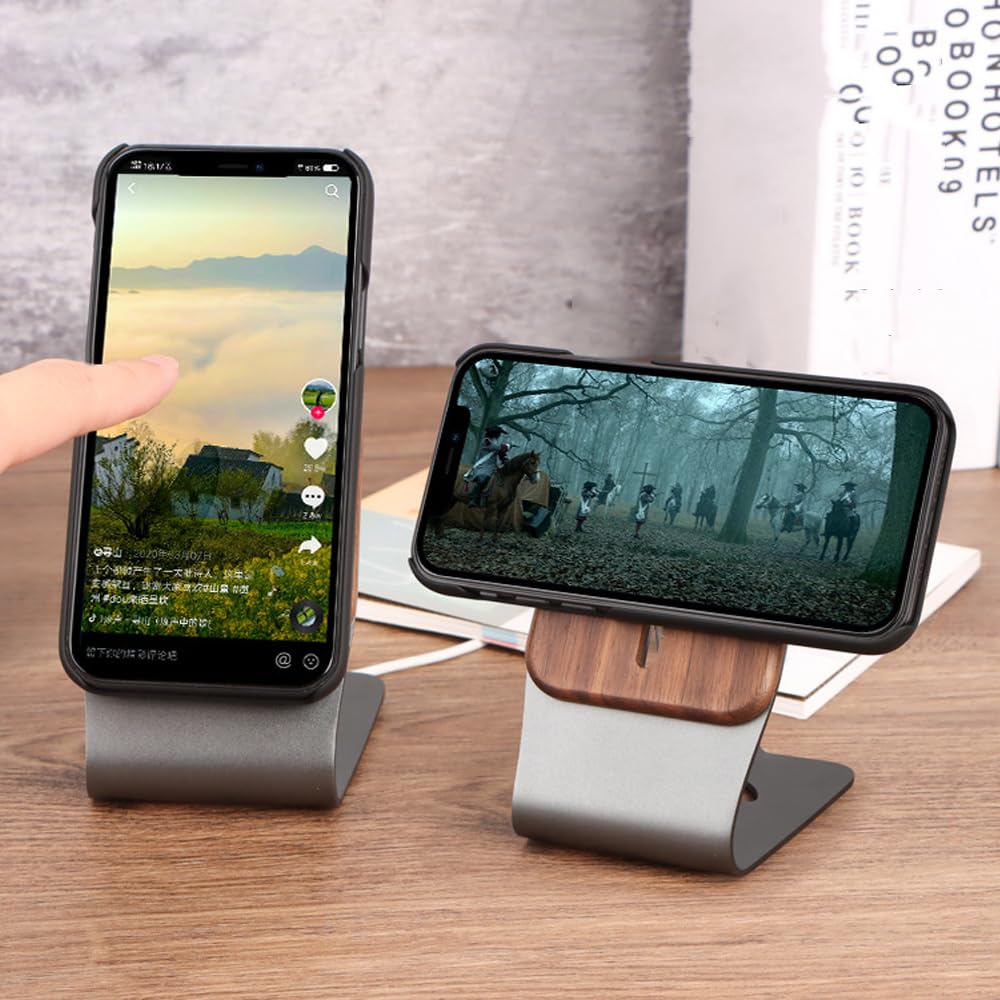 GOODKSSOP Luxury Aluminium Alloy + Solid Wooden Stand for MagSafe Charger - Thumbnail 3