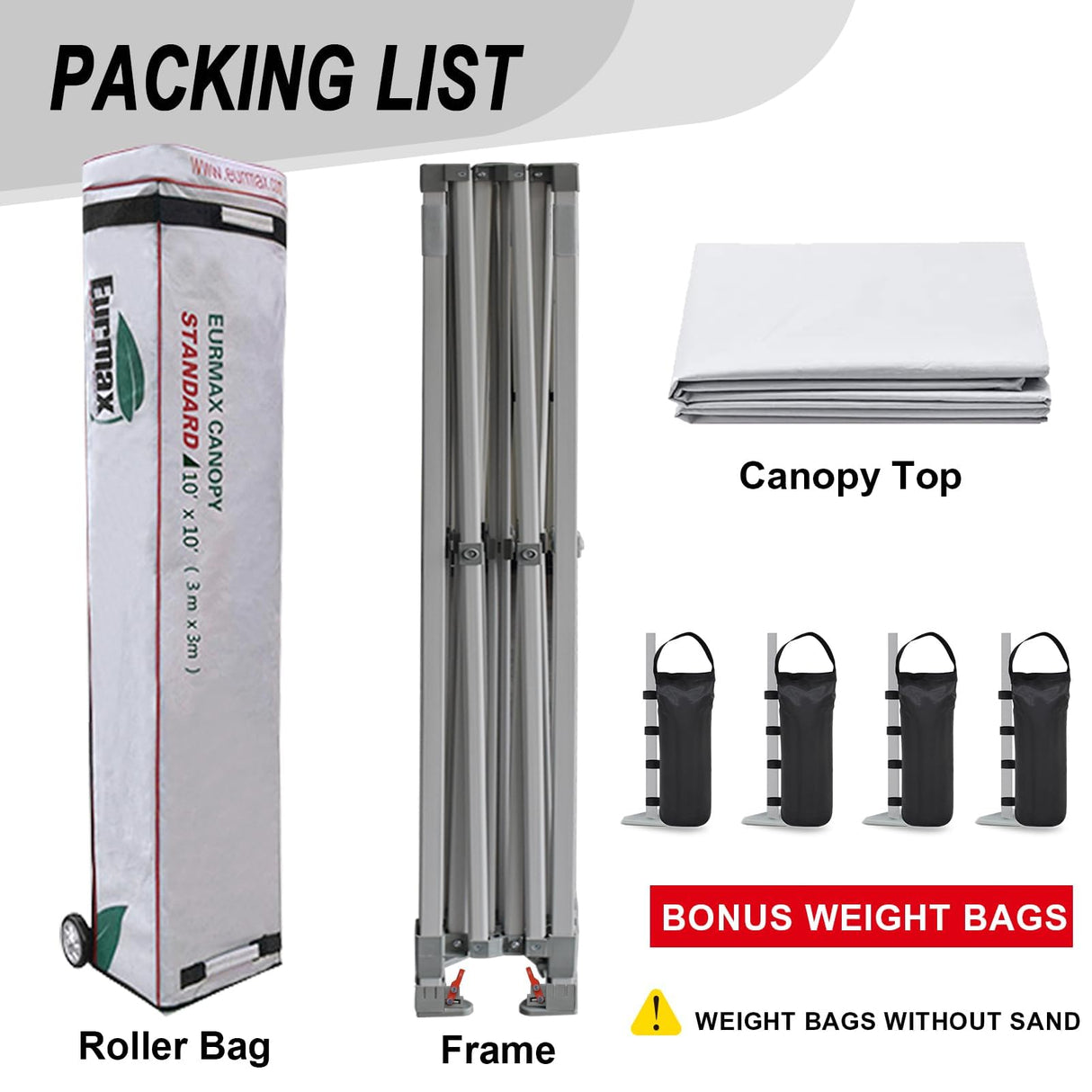 Eurmax USA Standard 10x10ft Patio Pop Up Canopy Tent for Outdoor Events Commercial Instant Canopies with Heavy Duty Roller Bag,Bonus 4 Canopy Sand Bags (White) Eurmax