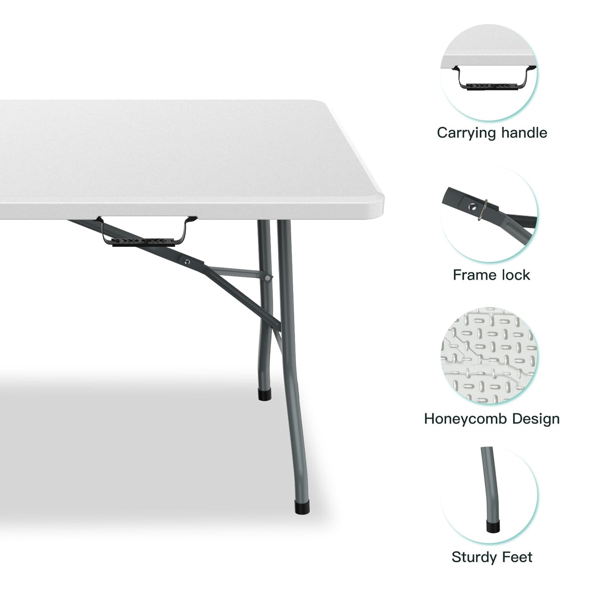 Generic 6 ft Folding Table, Foldable Dining Table, White Plastic Table, Lightweight Portable Table, Industrial Workbench for Indoor Outdoor, Picnic, Camping, Board Game with Handle, Locks - White Generic