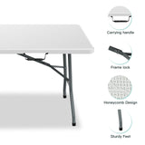 Generic 6 ft Folding Table, Foldable Dining Table, White Plastic Table, Lightweight Portable Table, Industrial Workbench for Indoor Outdoor, Picnic, Camping, Board Game with Handle, Locks - White Generic
