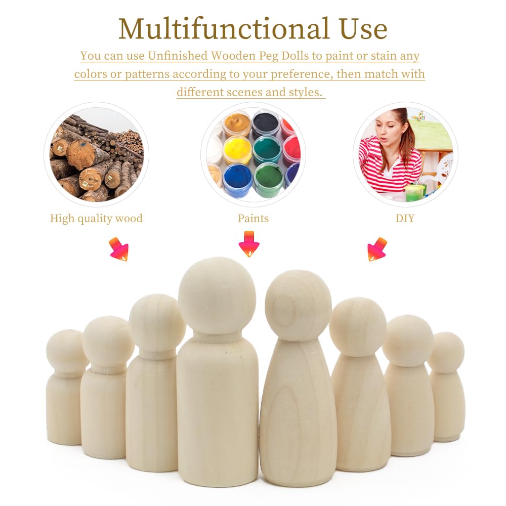 Hagao Unfinished Wooden Peg Dolls, Wood Doll Bodies Male Female Peg Doll People for DIY Art Craft, Painting, Peg Game, Home Party Decoration 50PCS Hagao