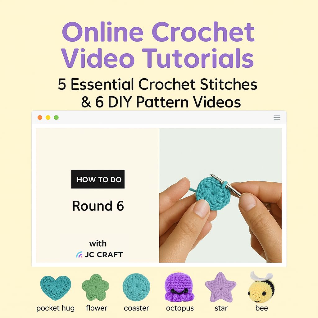 JC CRAFT Deluxe Beginner Crochet Kit – 116-Piece Set with 20 Yarns, Ergonomic Hooks, Accessories, Book for Beginners & Online Tutorial – DIY Starter Kit for Adults & Kids with Purple Bag & Case JC CRAFT