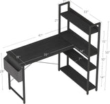 Treesland 47 Inch L-Shaped Computer Desk with Bookshelf and Storage Solutions in Black Treesland