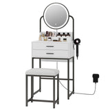 ARTETHYS Small Vanity Desk with Mirror and Lights Compact Makeup Vanity Set with Drawers for Bedroom Mini White Modern Dressing Table with Chair ARTETHYS