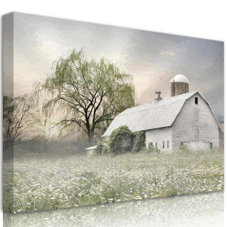Framed Rustic Farmhouse Wall Art Vintage Barn Wall Art Country Field Landscape Wall Decor Bathroom Wall Decor Willow Farm Print Canvas Prints Home Decor for Bedroom Living Room 16 x 12 inch UUENPIH