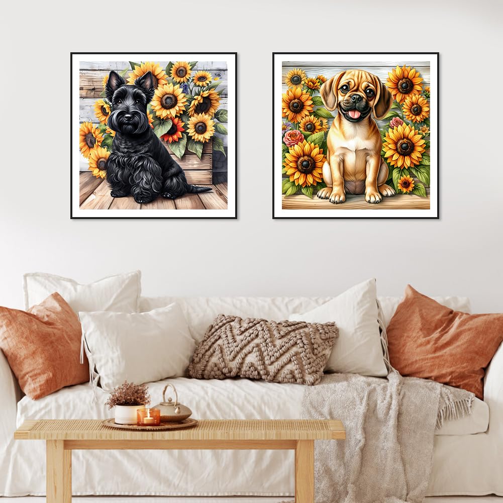 Stalente Diamond Painting Kits for Adults Dog and Sunflower, 9 Pack 5D Diamond Art Kits for Beginners Round Full Drill Diamond Painting for Home Wall Decoration Gift 12×12inch, Animal Flower Stalente