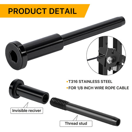 50 Pack 1/8" Black T316 Stainless Steel Invisible Cable Railing Kit，Swage Stud End for Deck, Stair, Wood & Metal Posts ，Black Cable Railing Hardware UZE