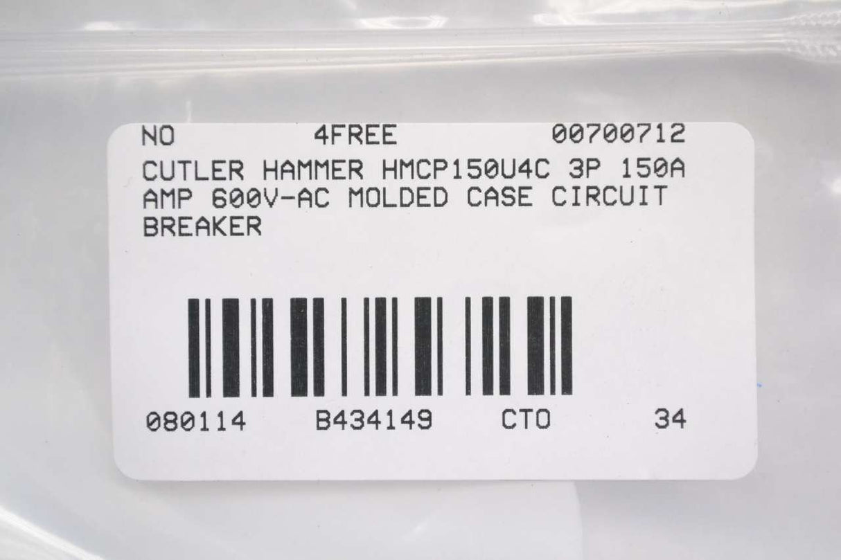 Eaton HMCP150U4C Circuit Breaker,150A,3P,600VAC,HMCP Eaton