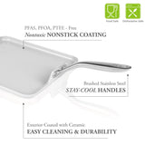 TECHEF - CeraTerra Ceramic Nonstick Square Griddle Pan (PTFE and PFOA Free Ceramic Exterior & Interior), Oven & Dishwasher Safe, Made in Korea, Grey/Silver (Griddle Pan) TECHEF