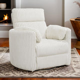 Pemberly Row Contemporary Fabric Swivel Glider Recliner in Ivory with USB Charging Ports and 2 Comfort Pillows for Living Room Pemberly Row