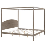 Harper & Bright Designs King Size Wooden Canopy Bed Frame with Headboard and Slat Support in Brown Wash Harper & Bright Designs