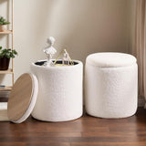 Ottoman Poufs with Storage, Set of 2 Soft Upholstered Vanity Stool,Multifunctional Ottomans Coffee Table Padded Seat Foot Rest for Living（White, Pack of 2） Cmishe