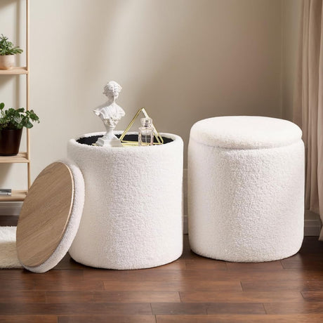 Ottoman Poufs with Storage, Set of 2 Soft Upholstered Vanity Stool,Multifunctional Ottomans Coffee Table Padded Seat Foot Rest for Living（White, Pack of 2） Cmishe