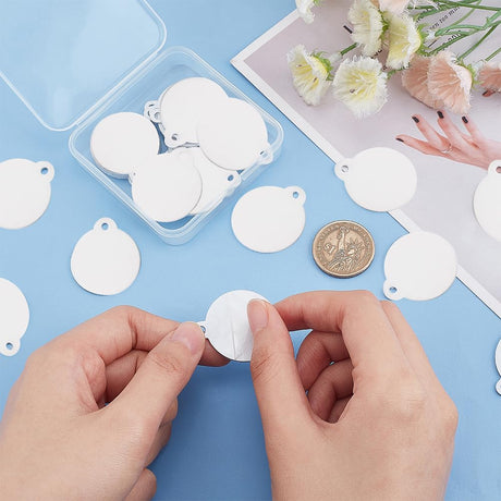 BENECREAT 30pcs Sublimation Aluminum Blank, Flat Round Aluminum Stamping Tag Blank Dog Tag Double Sided Transfer Tags for DIY Keychains, Pets Tags Project, 1.4x1.2" BENECREAT