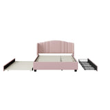 Queen Size Platform Bed Frame, Linen Fabric Upholstered Bed with Wingback Headboard, Twin Size Trundle and 2 Drawers, No Box Spring Needed, Easy Assembly (Pink) BEDGJH