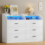 DWVO 6 Drawer Dresser with LED Light and Charging Station, Modern Chest of Drawers, Wide Drawer Organizer Cabinet for Living Room, Entryway, Hallway DWVO