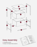 VASAGLE Nightstand Set of 2, Side Tables with 2 Fabric Drawers, 24-Inch Tall End Tables with Storage Shelf, Bedroom, Ash Black and Black ULGS225B21 VASAGLE