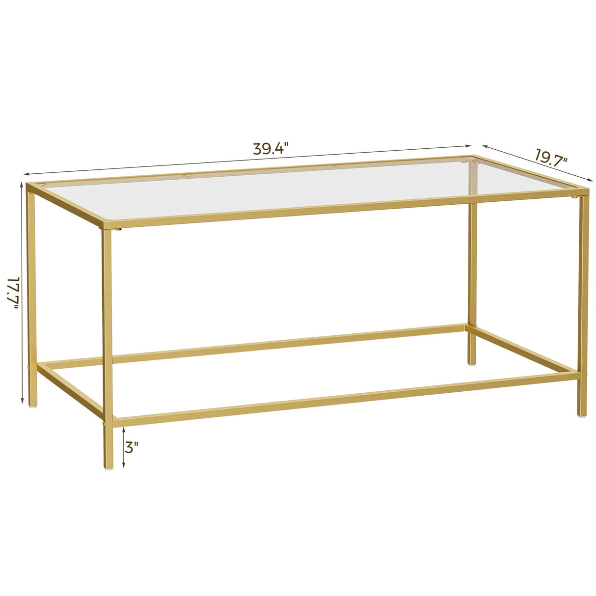 Homleke Glass Coffee Table, Modern Rectangular Coffee Table for Living Room, Minimalist Center Tea Table with Sturdy Metal Frame for Apartment, Office, Easy Assembly, 39.4 x 19.7 x 17.7 Inches, Golden Homleke