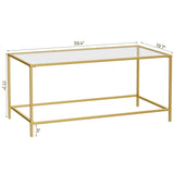 Homleke Glass Coffee Table, Modern Rectangular Coffee Table for Living Room, Minimalist Center Tea Table with Sturdy Metal Frame for Apartment, Office, Easy Assembly, 39.4 x 19.7 x 17.7 Inches, Golden Homleke