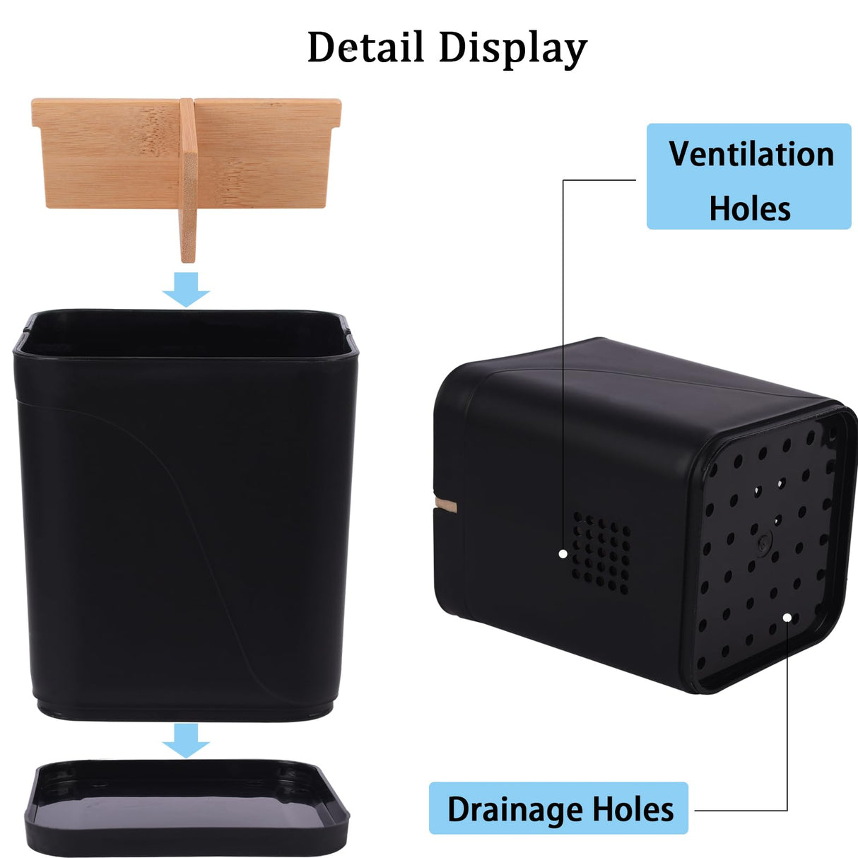 Electric Toothbrush Holder 3 Slots Tooth Brushing Holder with Bamboo Dividers for Bathrooms, Plastic Toothbrush and Toothpaste Organizer for Shower, Countertop, Vanity, Black Heagoale