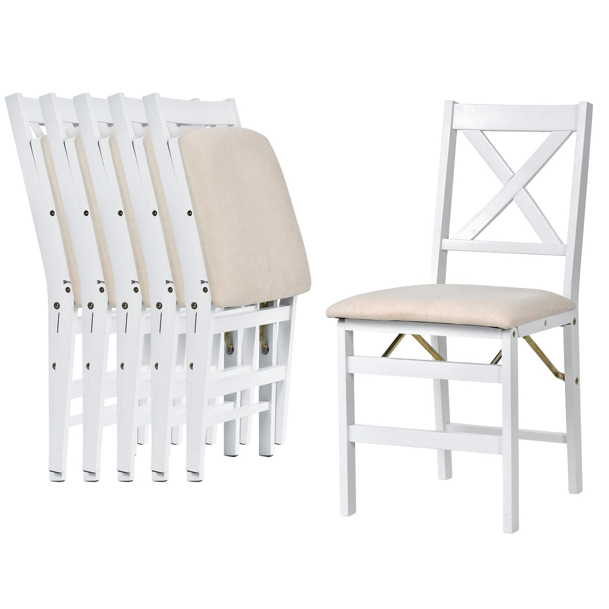 COLAMY Folding Dining Chairs Set of 6, Foldable Chairs with Padded Seats, Wood Folding Dining Room Chairs for Dinner, Kitchen, Party, Camping, White COLAMY