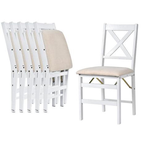 COLAMY Folding Dining Chairs Set of 6, Foldable Chairs with Padded Seats, Wood Folding Dining Room Chairs for Dinner, Kitchen, Party, Camping, White COLAMY