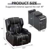 DRMBOOK Power Recliner Chair, Electric Wall Hugger Reclining Sofa with Massage & Heat, Modern Theater Seating with LED/USB Port/Cup Holders for Living Room (Leather Black, 1 Chair with Console) DRMBOOK